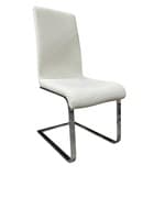 Pair of White Faux Leather Dining Chairs (White/Chrome)