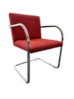 Classic Midcentury Brno Tubular Chairs by Mies van der Rohe for Gordon International (Red Pattern/Chrome)